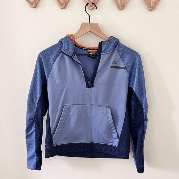 Russel Boys Blue Orange Half Zip Hoodie Sweatshirt - Large 10/12 - Picture 1 of 5